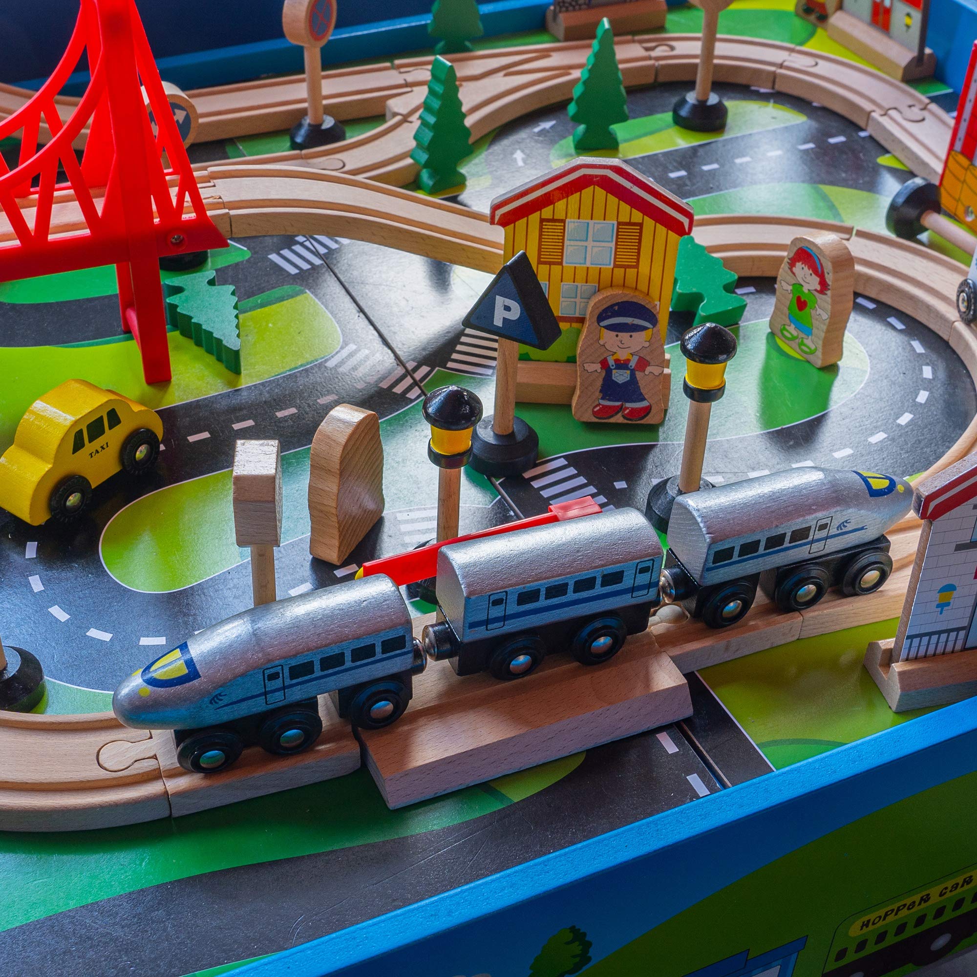 FUNPENY helicopter adds exciting rescue scenes to the wooden train layout