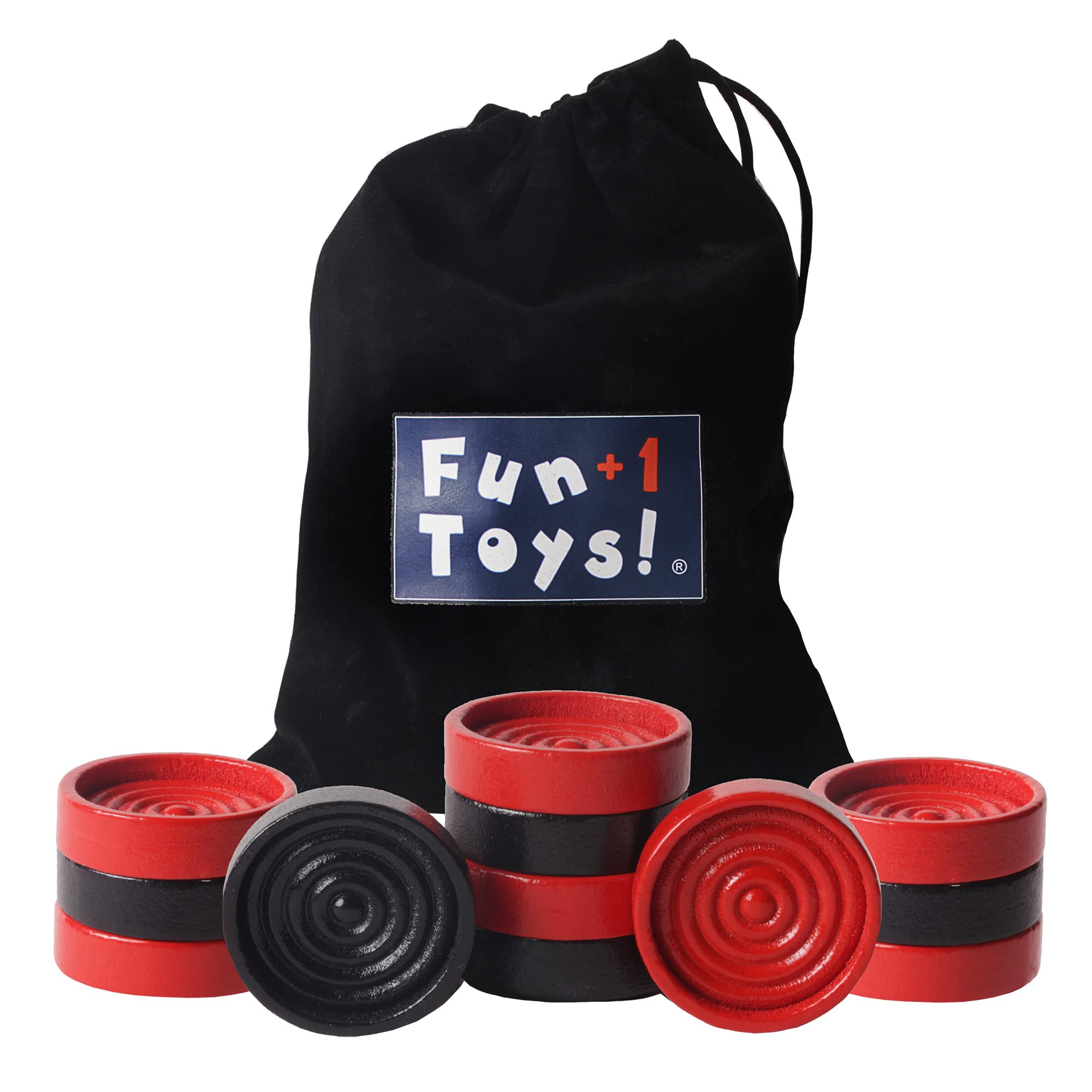 Fun+1 Toys! red and black checkers pieces, 1.125-inch size for durable, precise gameplay.