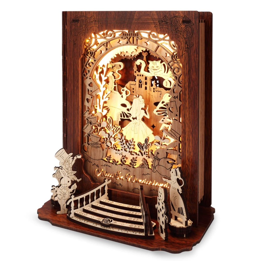 FUNPOLA Alice in Wonderland 3D puzzle nightlight glows softly for bedtime stories.