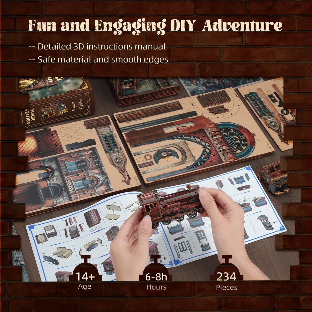 FUNPOLA detailed miniature train and platform add realism to the scene.