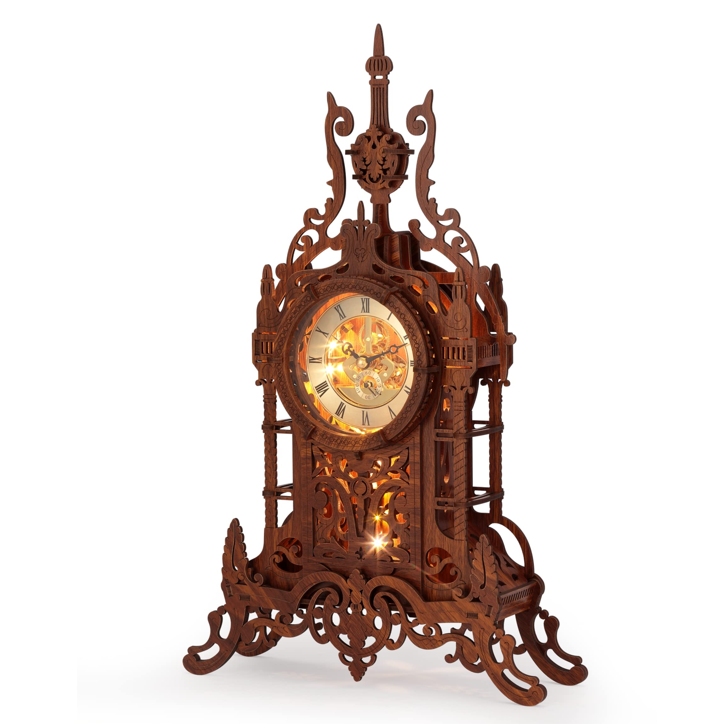 FUNPOLA LED 3D Clock Tower front view highlighting sleek build and decorative appeal.