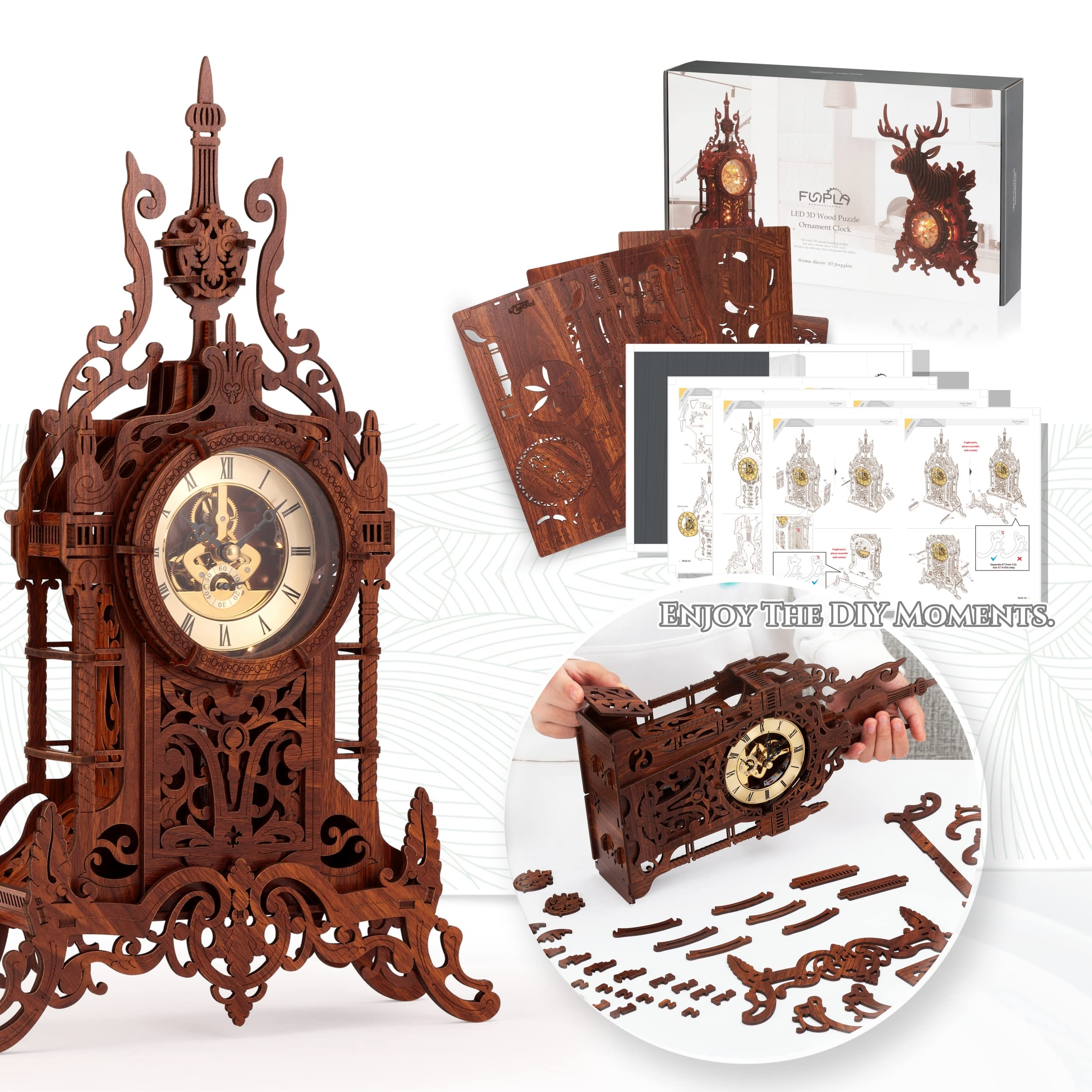 FUNPOLA LED 3D Clock Tower in room, serving as functional decor.