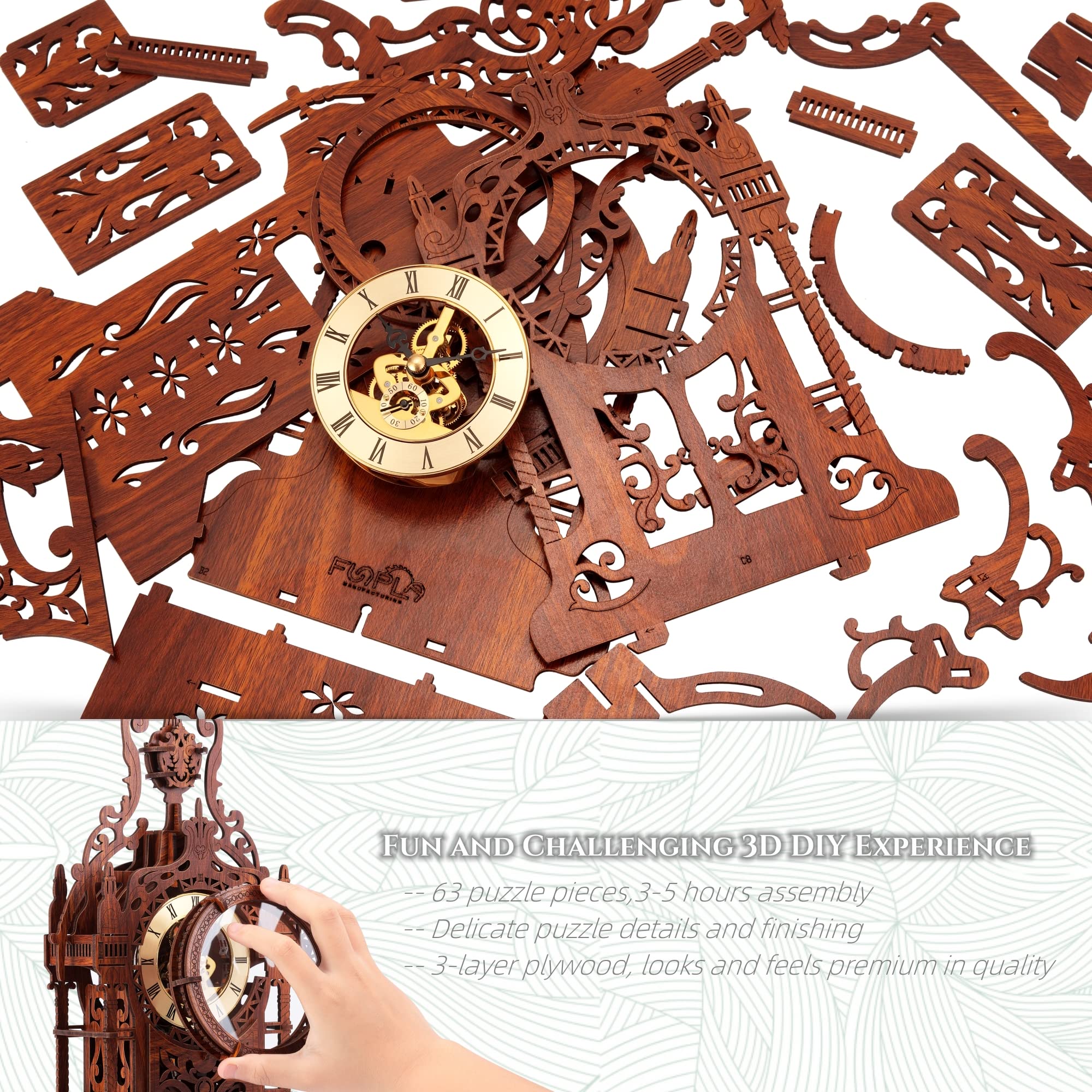 FUNPOLA LED 3D Clock Tower LED belt glows, creating ambient desk lighting.