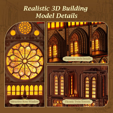 FUNPOLA Notre Dame twin towers detail emphasizes architectural symmetry in a tabletop model
