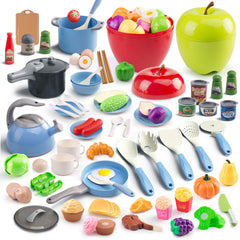 Funpynani 100-piece kitchen playset blue with pretend cookware for imaginative play
