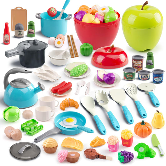 Funpynani 100Pcs turquoise kitchen playset for imaginative cooking play