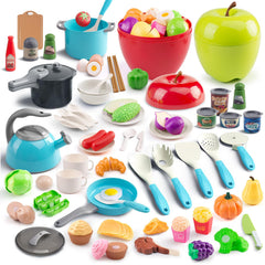 Funpynani 100Pcs turquoise kitchen playset for imaginative cooking play