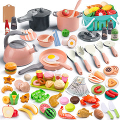 Funpynani 130-piece kitchen playset pressure cooker in action for realistic pretend cooking.