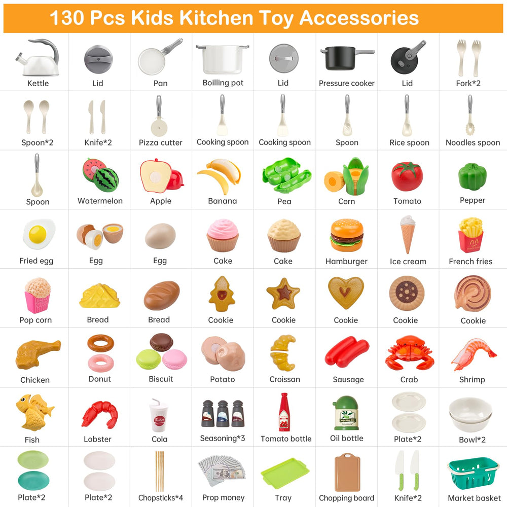 Funpynani 130pcs kitchen playset pressure cooker with rotating lid supports realistic cooking play