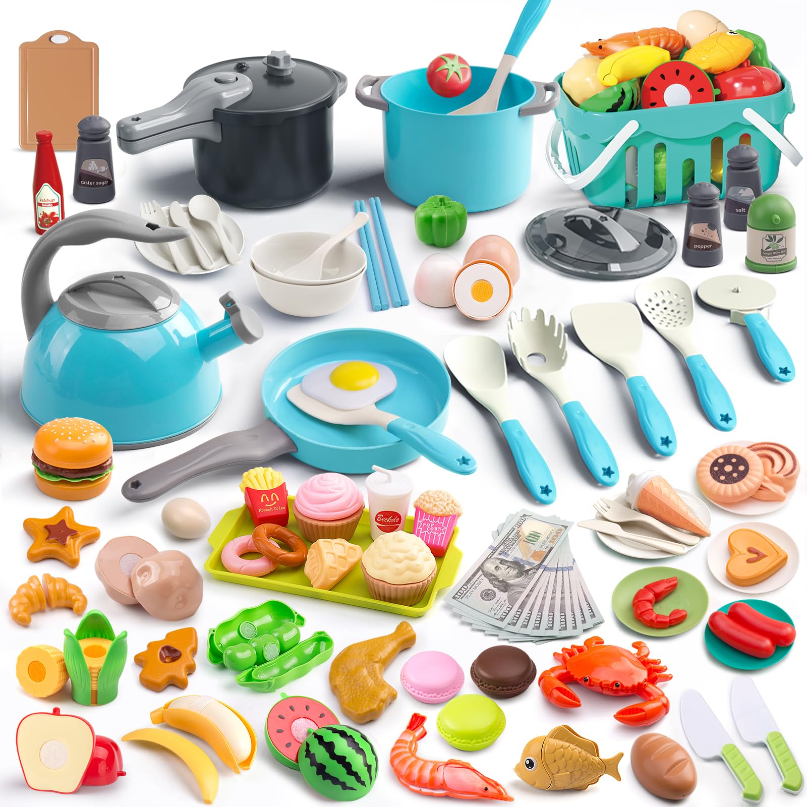 Funpynani 130pcs kitchen playset turquoise promotes imaginative cooking play
