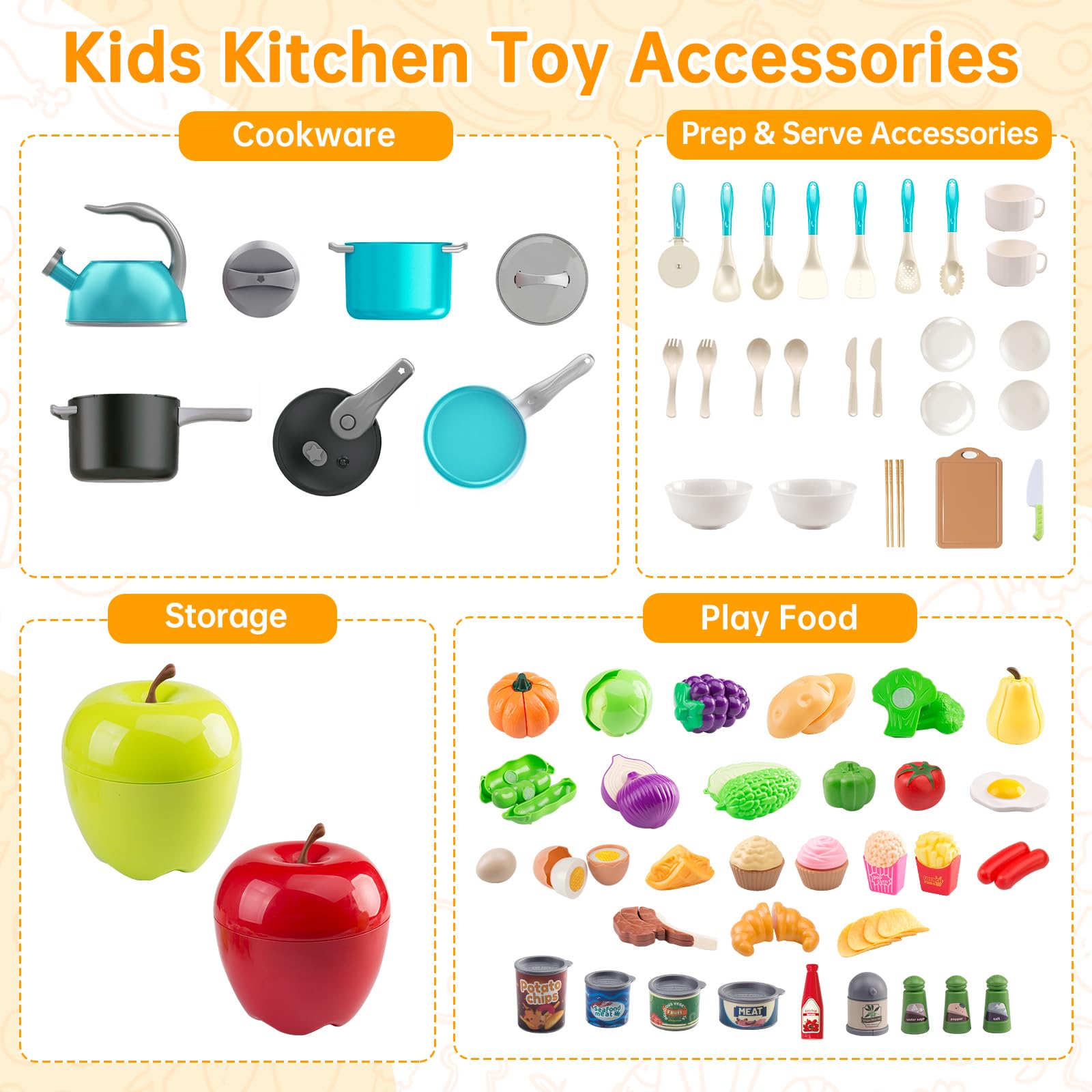Funpynani green apple storage bin tidies up play food