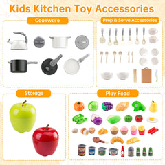 Funpynani kettle and pots set supports hands-on cooking pretend playtime.