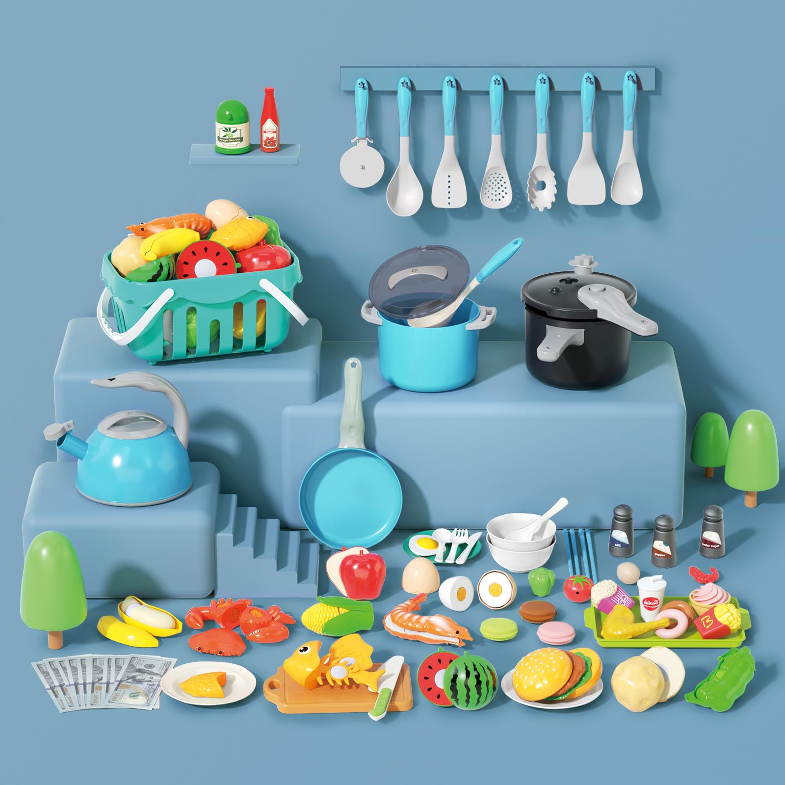 Funpynani peel-cut-fruits-vegetables turquoise sensory play with Velcro slicing and peeling