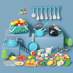 Funpynani peel-cut-fruits-vegetables turquoise sensory play with Velcro slicing and peeling