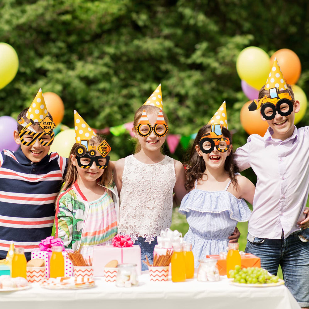 Funrous construction party supplies glasses suit celebrations and photo sharing.