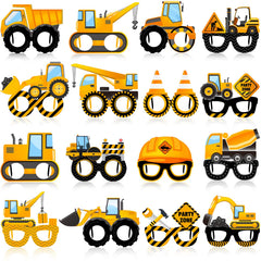 Funrous dump-truck glasses add playful energy to construction party photos.