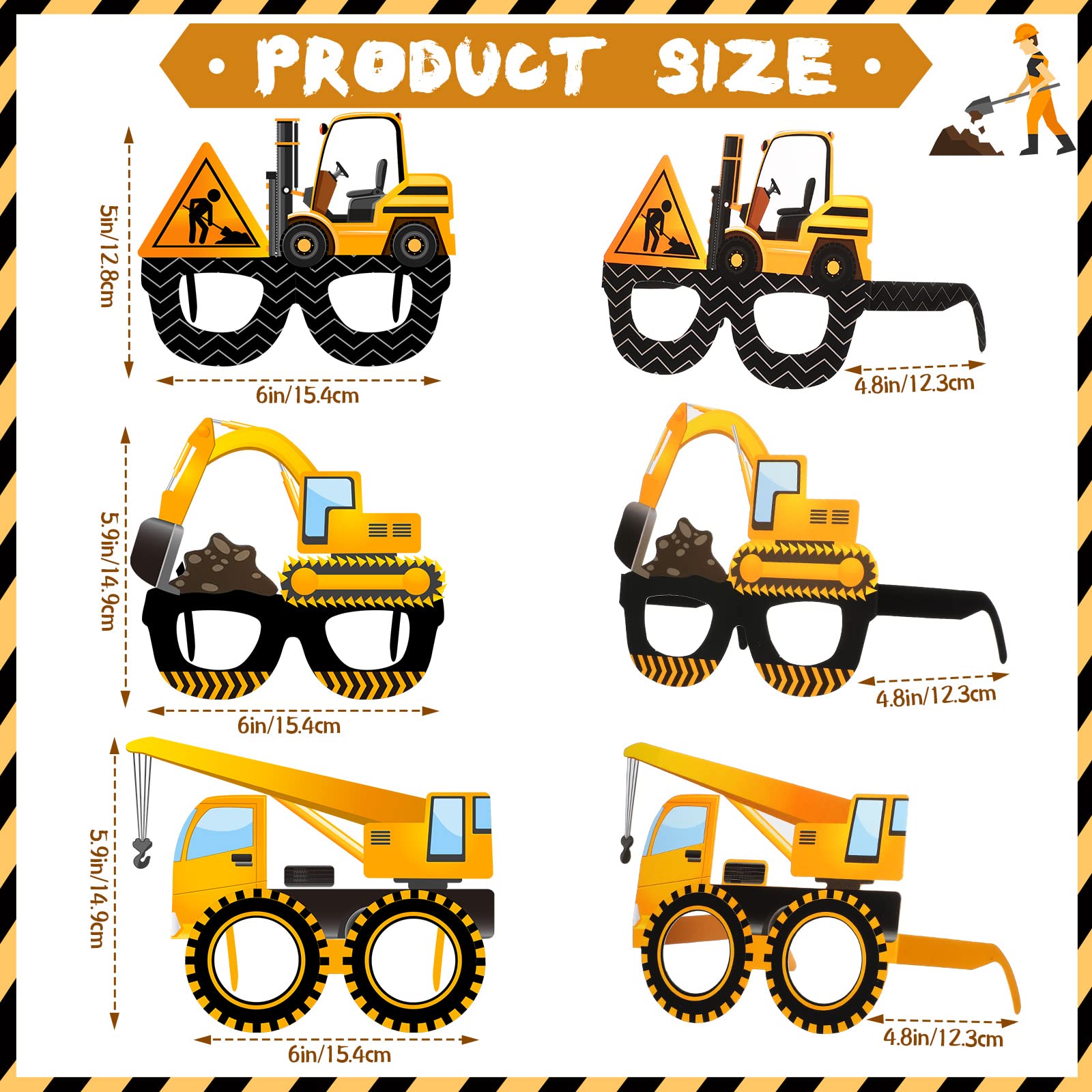 Funrous excavator glasses ideal for kids party activities and photo booths.