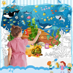 Funrous group painting activity with large posters in a classroom or home