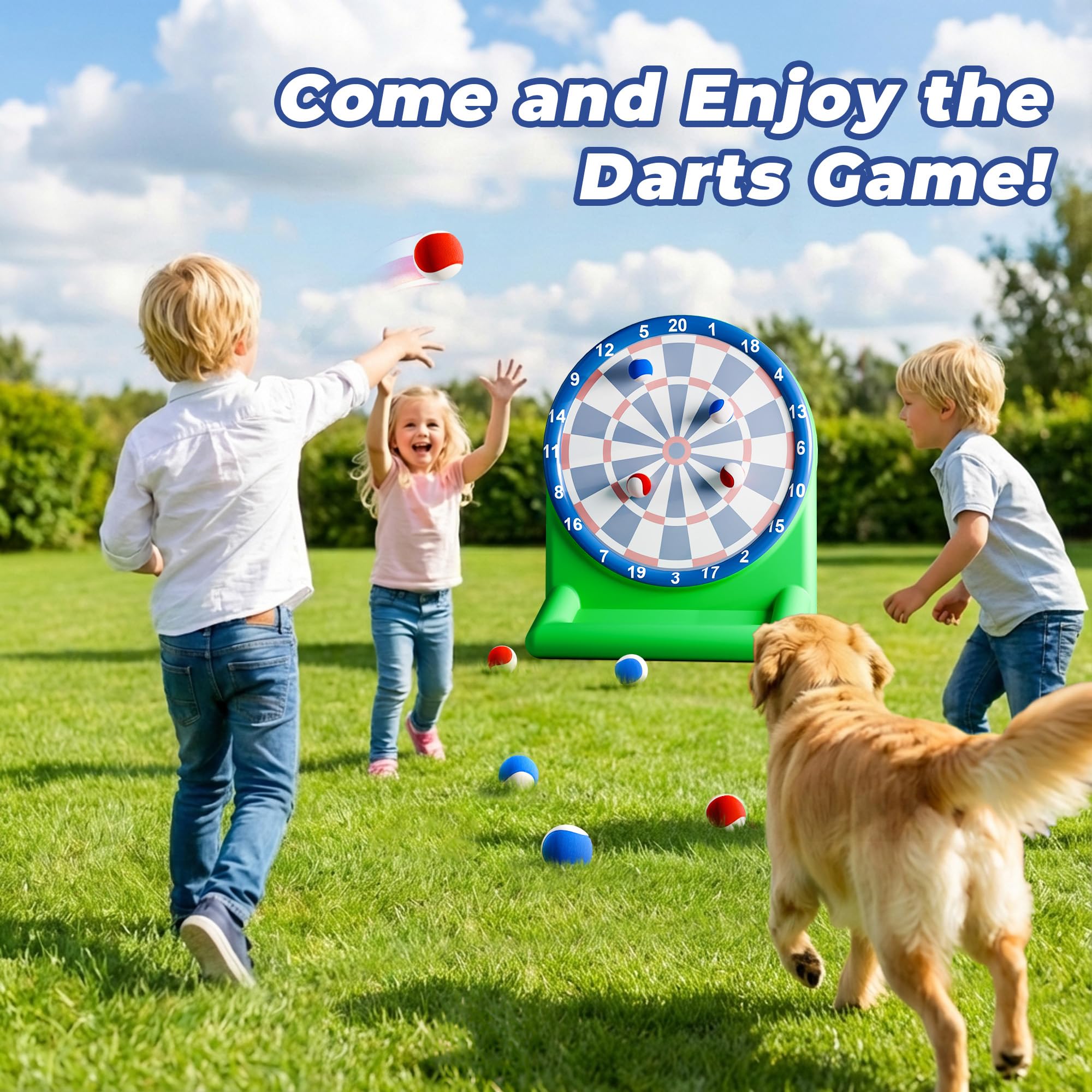 Funscape dart board set includes 10 darts and repair patches for quick fixes.