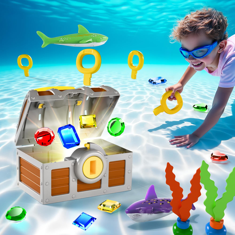 Funscape treasure chest diving toy underwater with keys for an exciting pool hunt.