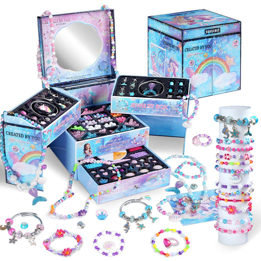 FUNSENLY 2000pcs charm beads kit packaging shows a deluxe gift box with storage and mirror.