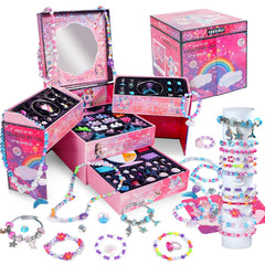 FUNSENLY bracelet kit in deluxe gift box opens to reveal treasures for creative play.
