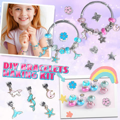 Kids craft bracelets, necklaces, and rings with easy-to-use components.