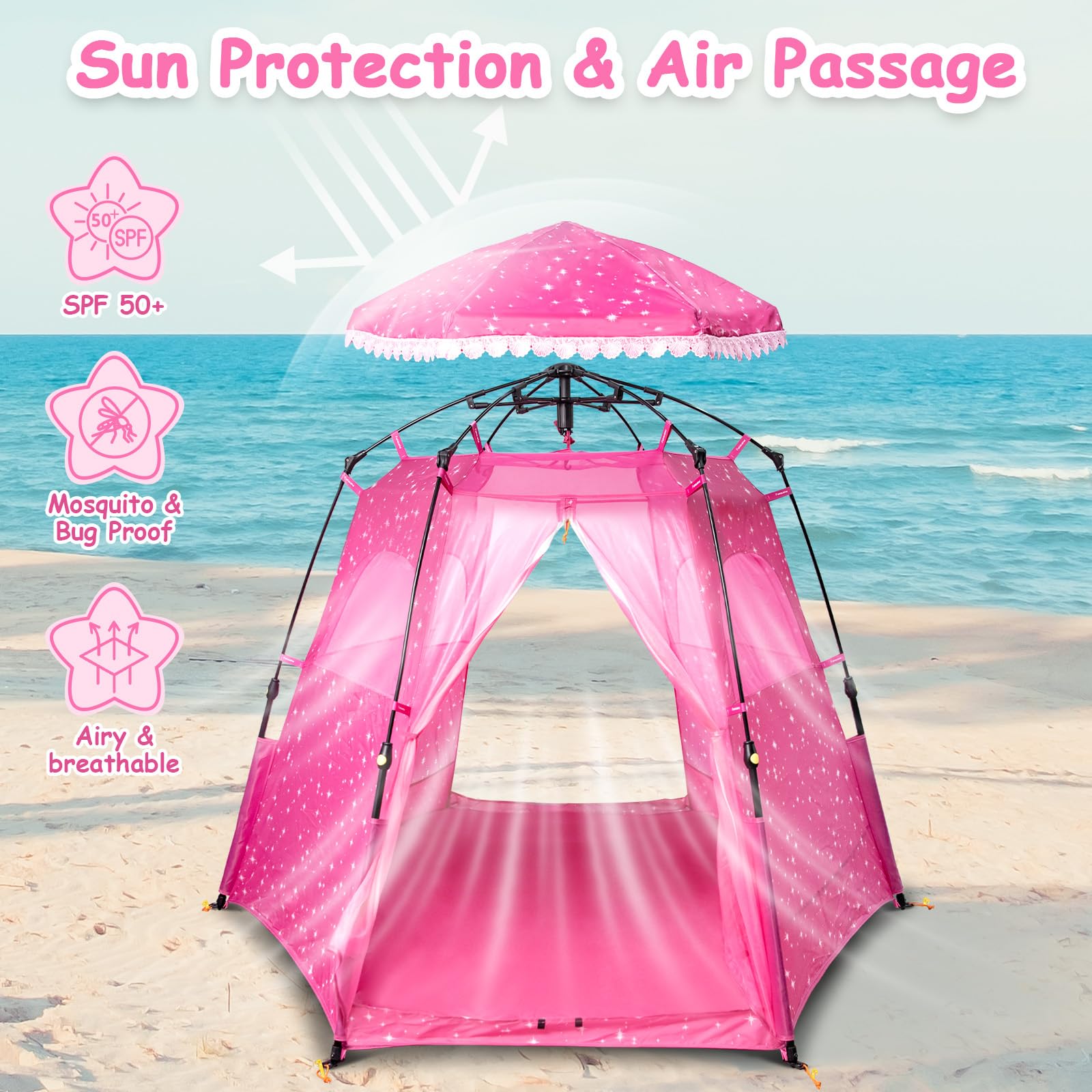 Funsland Princess breathable mesh sides improve ventilation and insect protection.