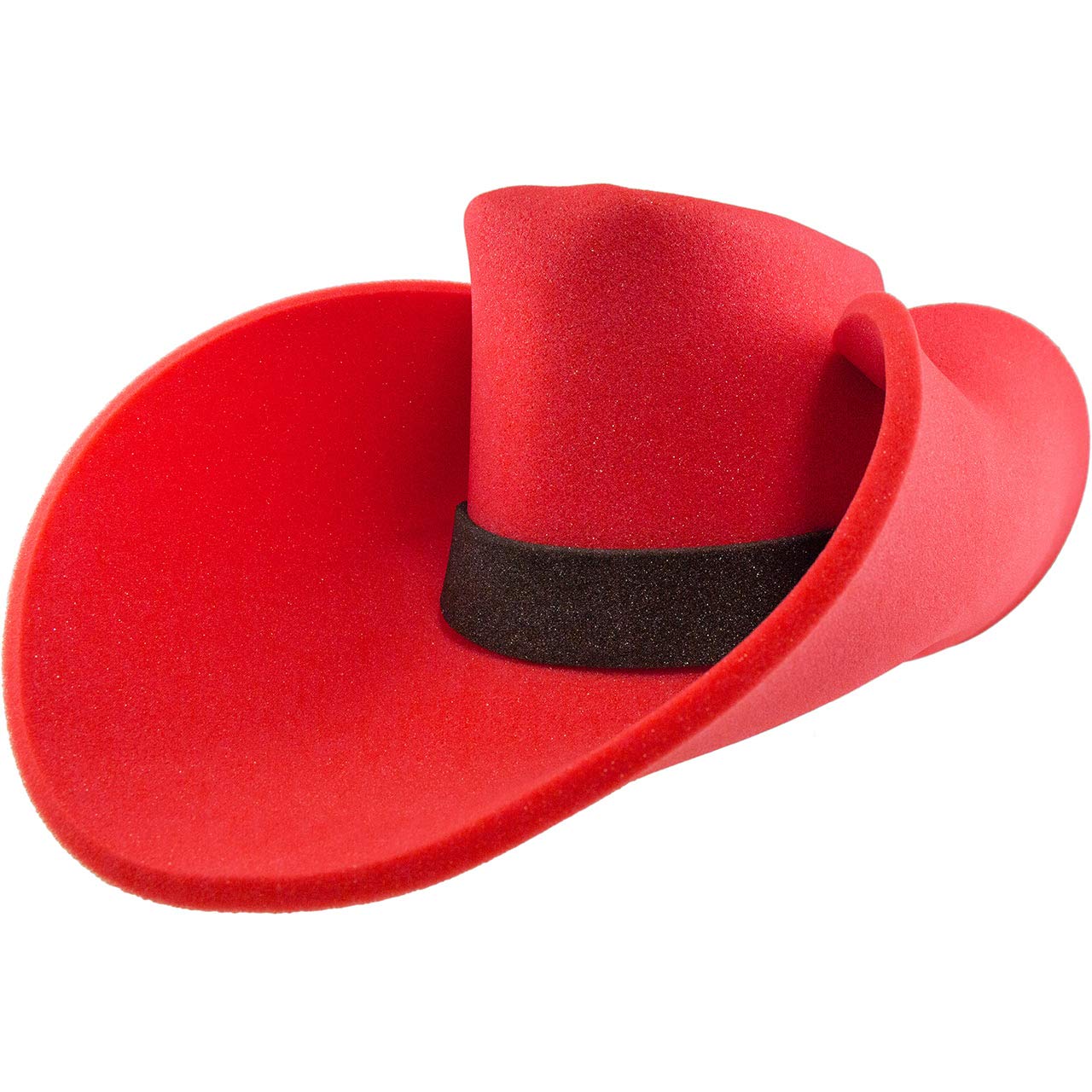 Funstitution giant red foam cowboy hat, front view for bold party cosplay.