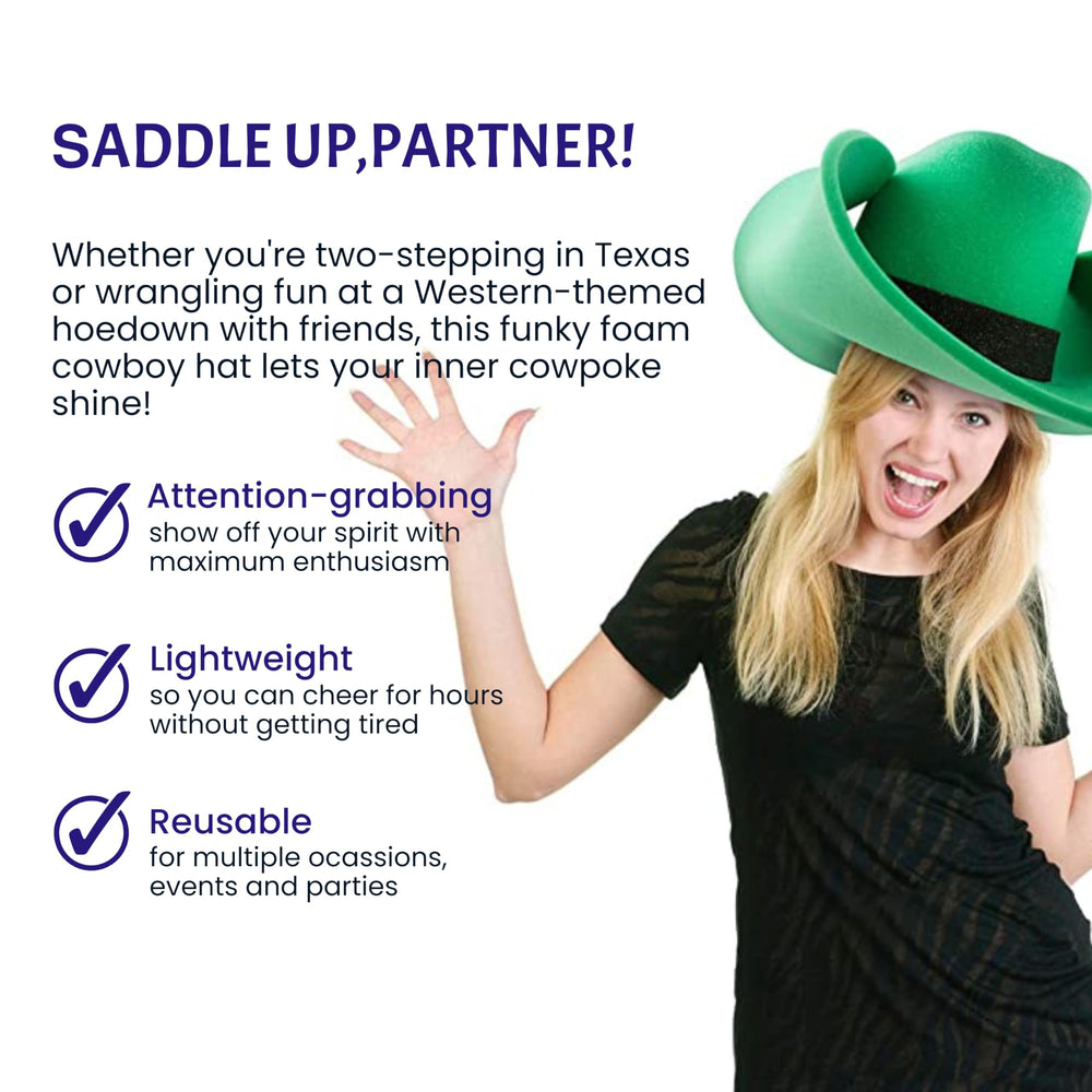 Funstitution oversized foam red cowboy hat, side angle ideal for Western-themed events.
