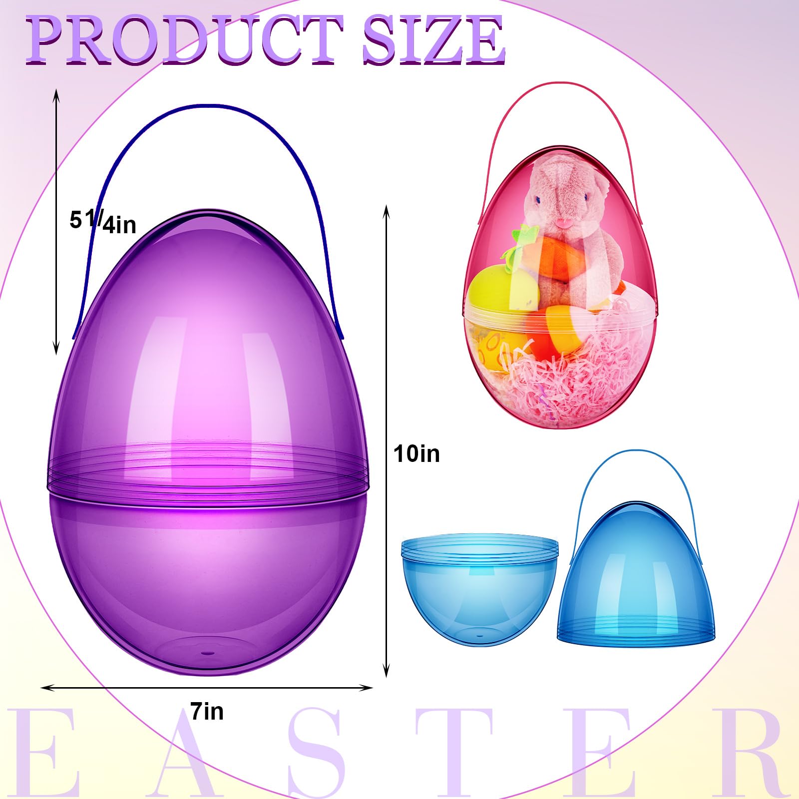 Funtery clear plastic Easter eggs showcase surprises inside, ideal for interactive egg hunts.