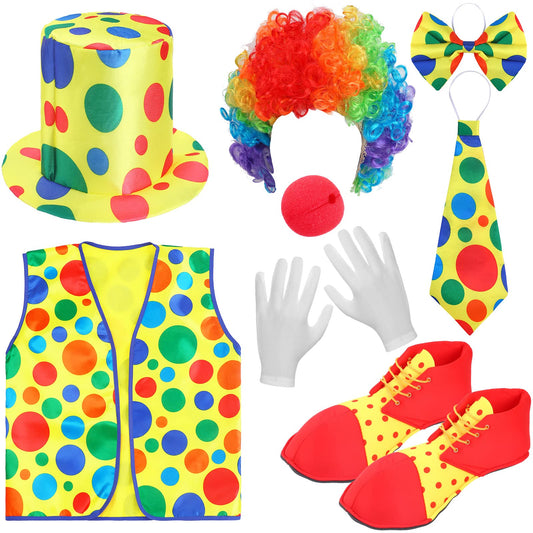 Funtery clown wig with vivid rainbow curls for standout Halloween cosplay