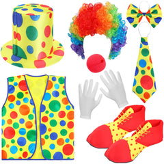Funtery clown wig with vivid rainbow curls for standout Halloween cosplay