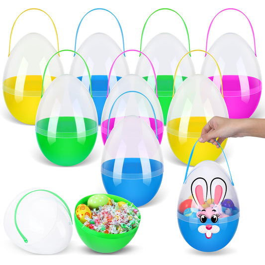 Funtery jumbo Easter egg with clear shell shows contents for festive egg hunts.