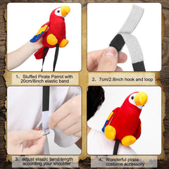 Funtery parrot prop decorates bags and costumes with festive flair.