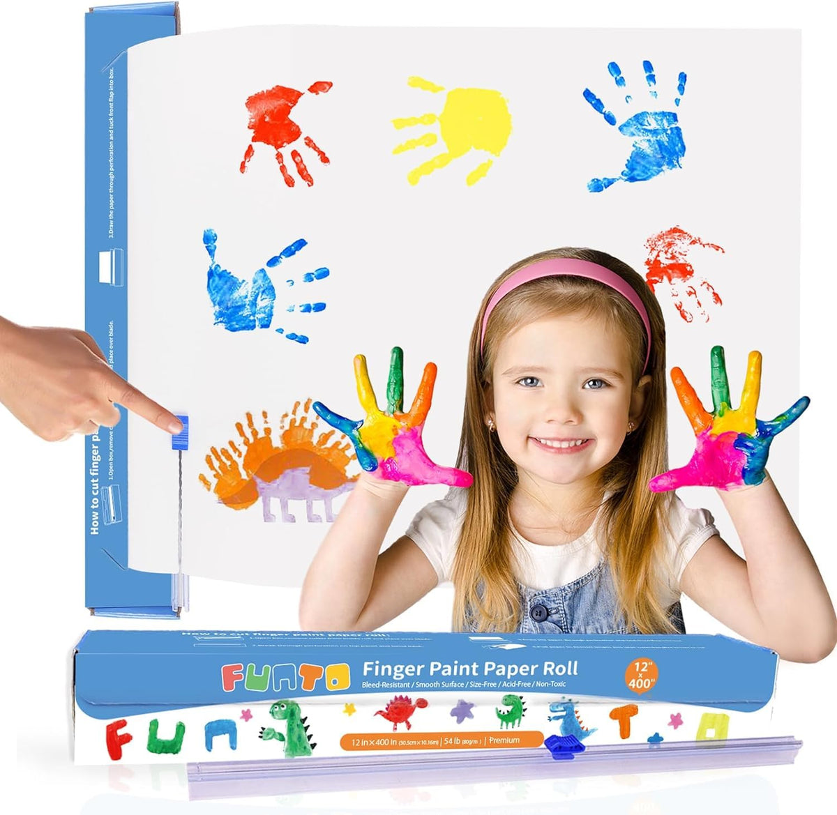 Funto finger paint paper roll 12x400 offers a wide sheet for unlimited creativity in kids' art.