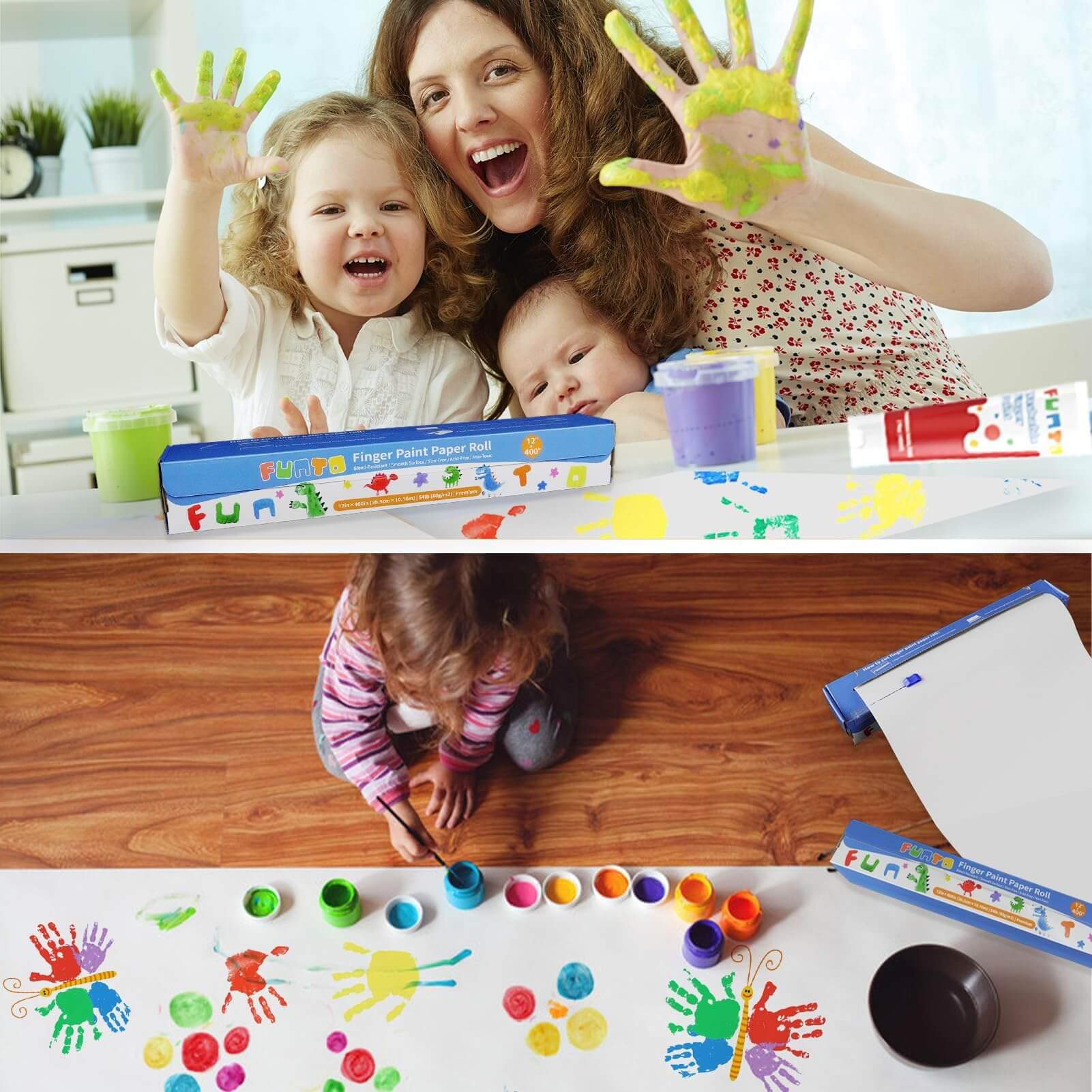 Funto finger paint paper roll ideal for home craft sessions and school activities.