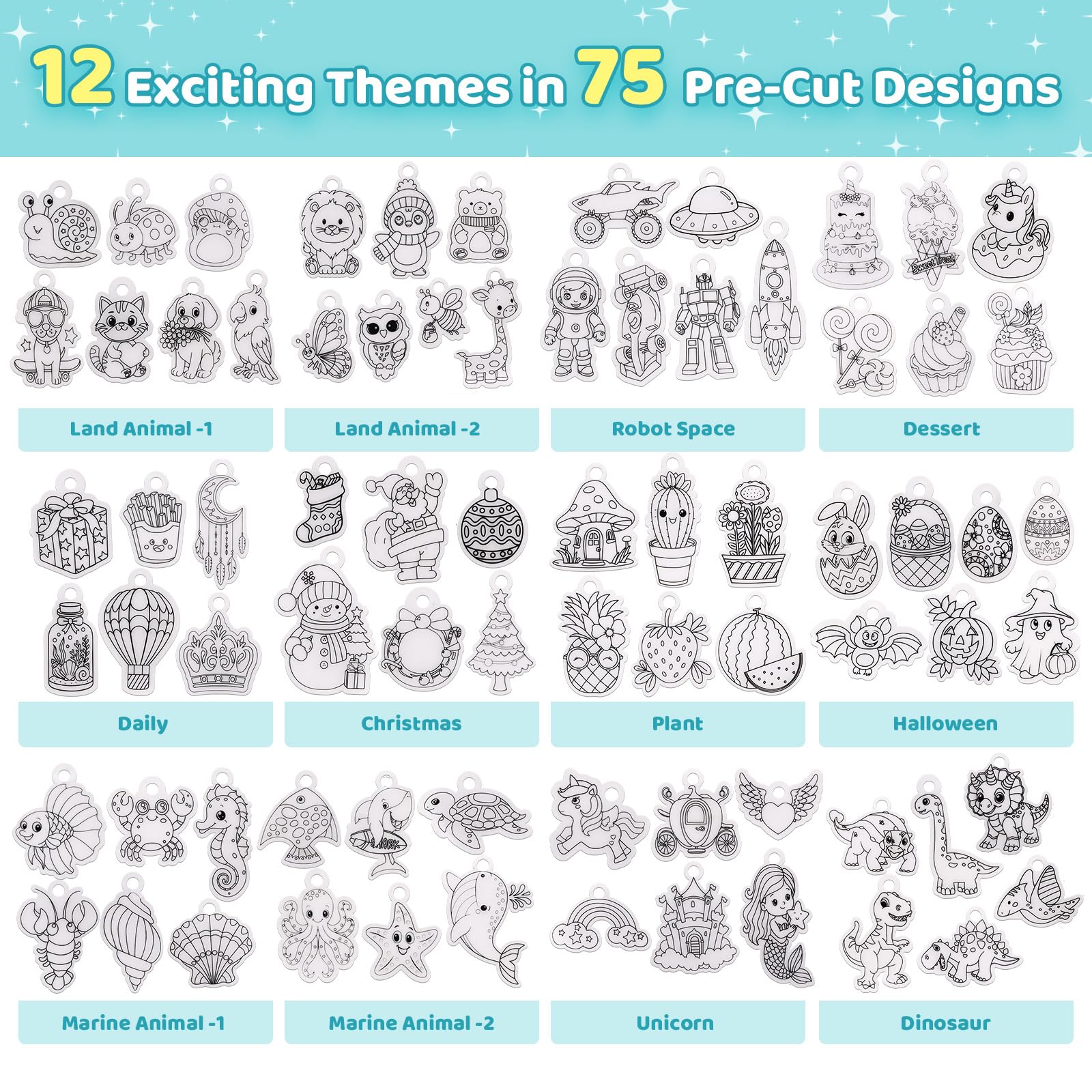 Funtopia shrinking art sheets kit featuring 12 themes to spark creativity