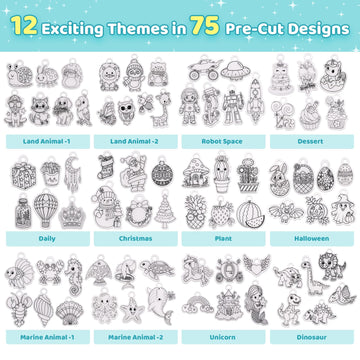 Funtopia shrinking art sheets kit featuring 12 themes to spark creativity
