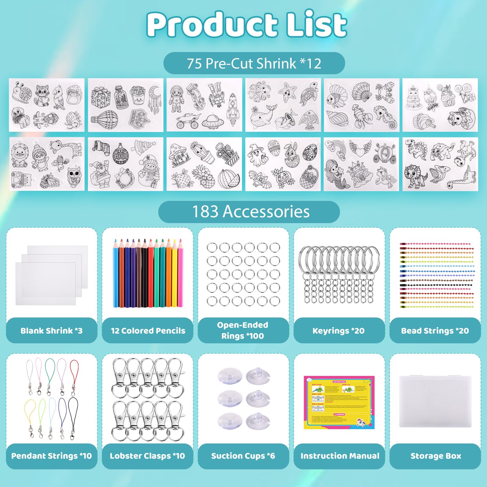 Funtopia shrinking art sheets kit contents display shows designs and accessories