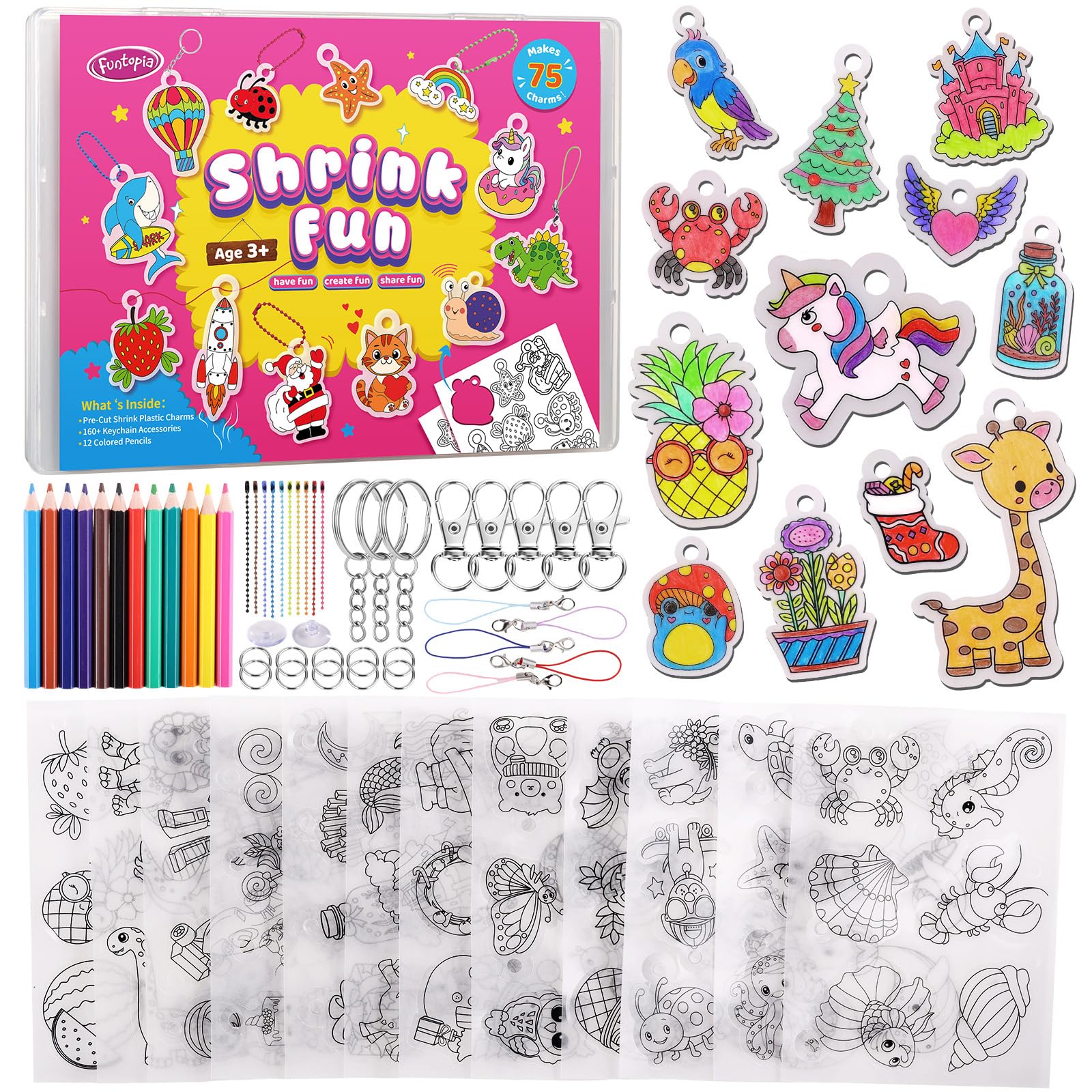 Funtopia shrinking art sheets kit packaging shot for easy family crafting