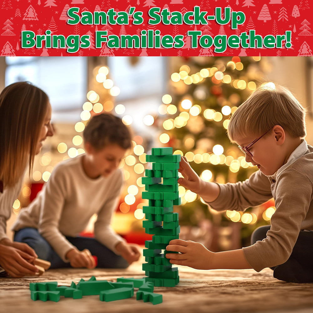 Funwares Santa’s Stack-Up family game night scene with colorful blocks