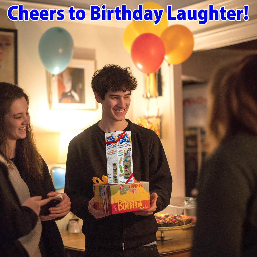 Stack Attack shown as a gift-ready party game for celebrations