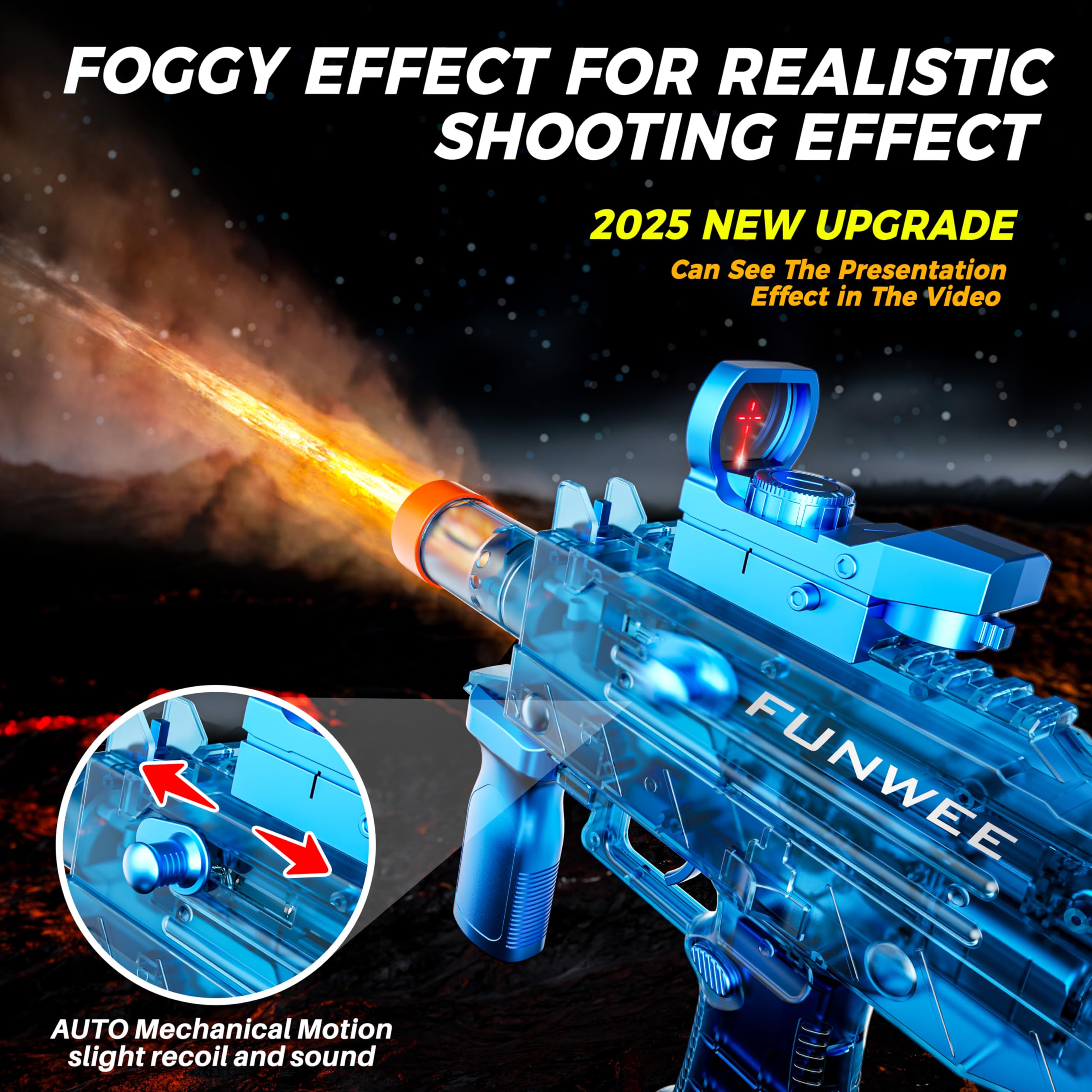 Funwee electric water gun in blue showing foggy effect for realism