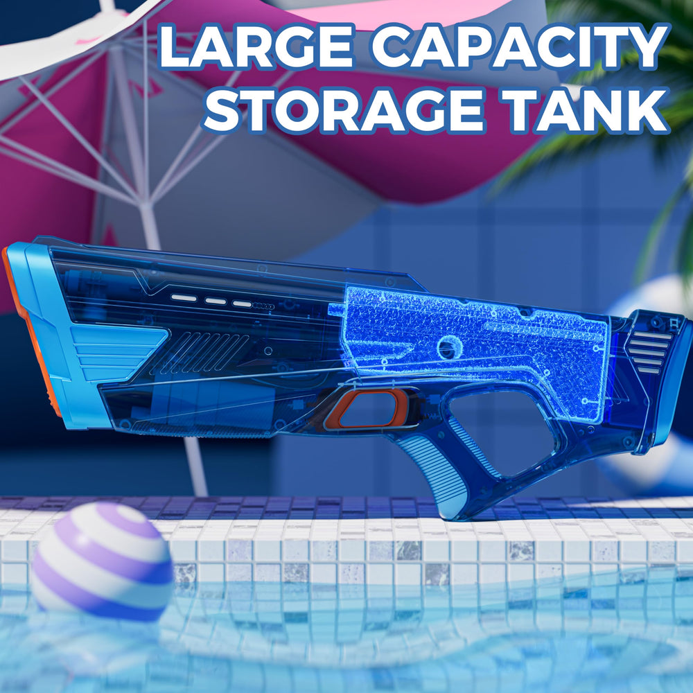 Funwee durable ABS-shell water gun with rechargeable battery and USB charger.