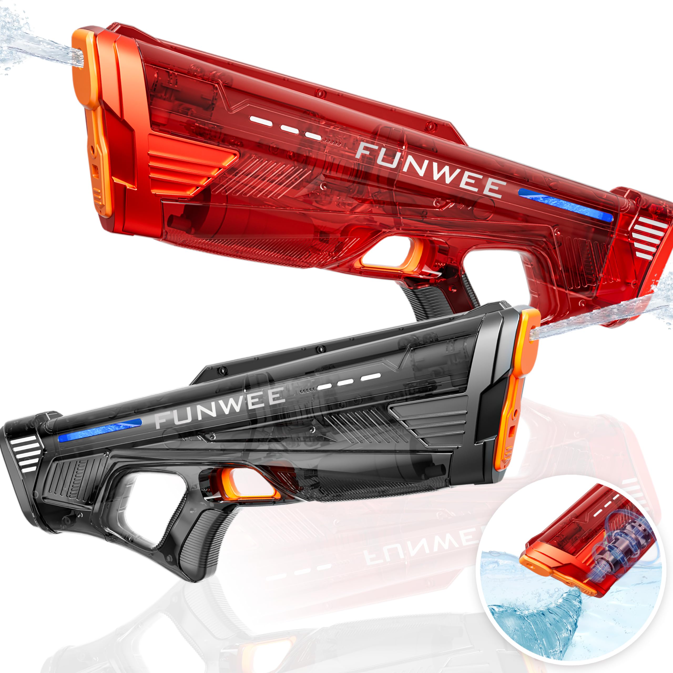 Funwee electric water gun 2-pack front view for vibrant outdoor play and quick reloading.