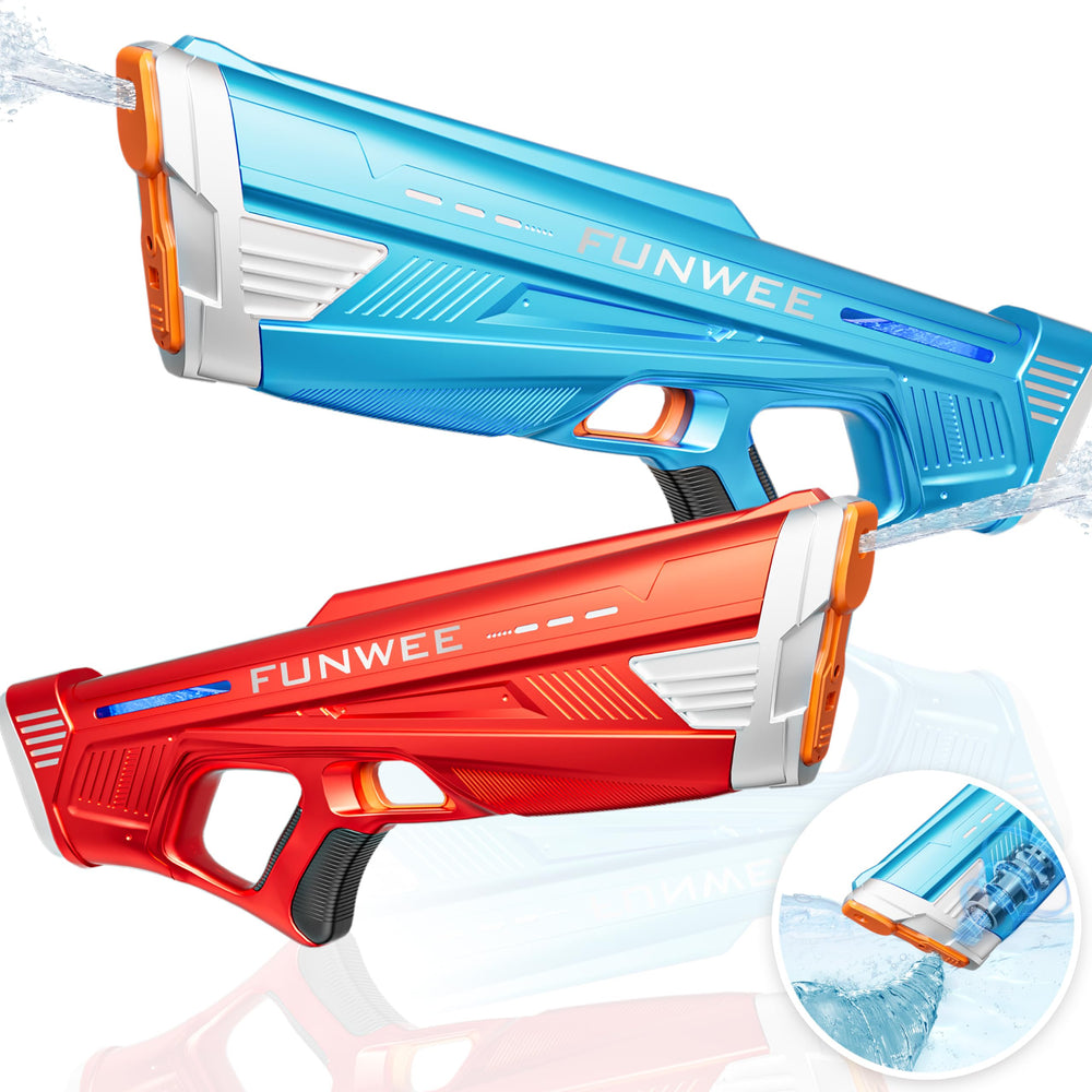 Funwee electric water gun front view, durable and ready for backyard battles.