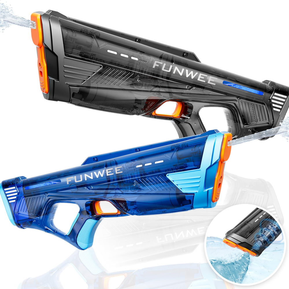Funwee electric water gun front view in transparent black blue for action