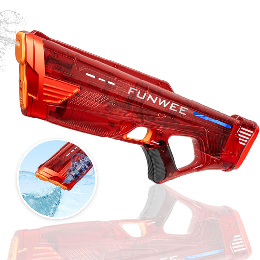 Funwee electric water gun in transparent red for high-powered outdoor battles.