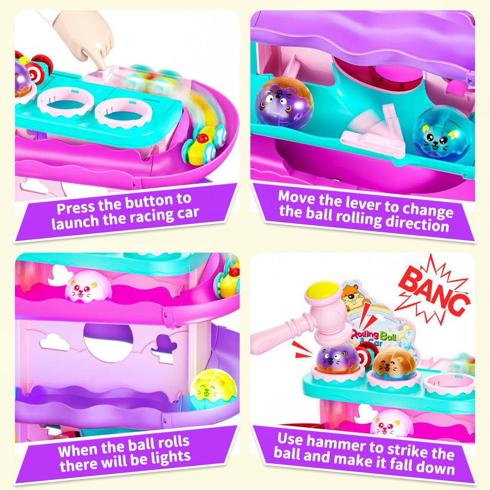 Funwee hammer action introduces cause-and-effect play and strengthens fine motor skills